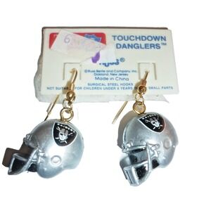 New RUSS Oakland Raiders Earrings NFL Football Helmet Vintage Touchdown Danglers